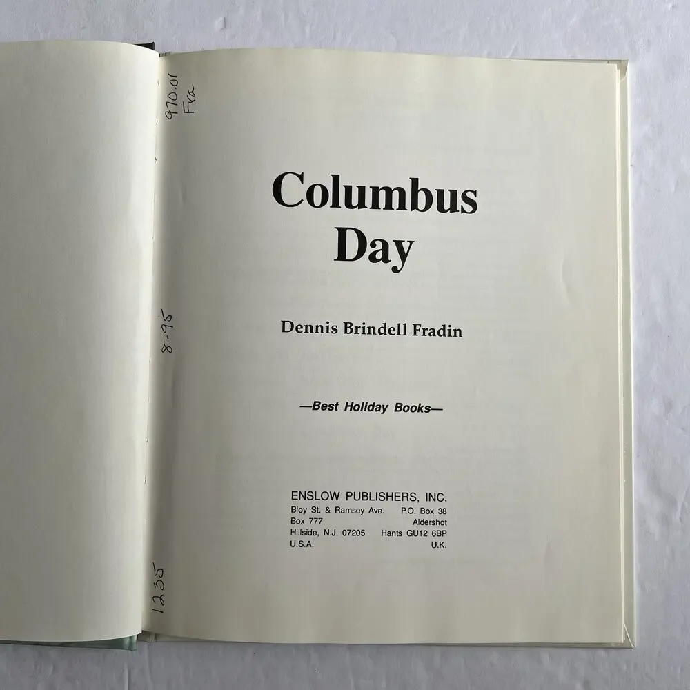 Columbus Day Hardcover Book Historical Dennis Brindell Fradin Library Binding